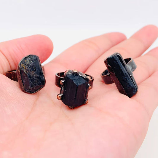 1pcs Amorphous Black Tourmaline Adjustable Stone Ring - CS