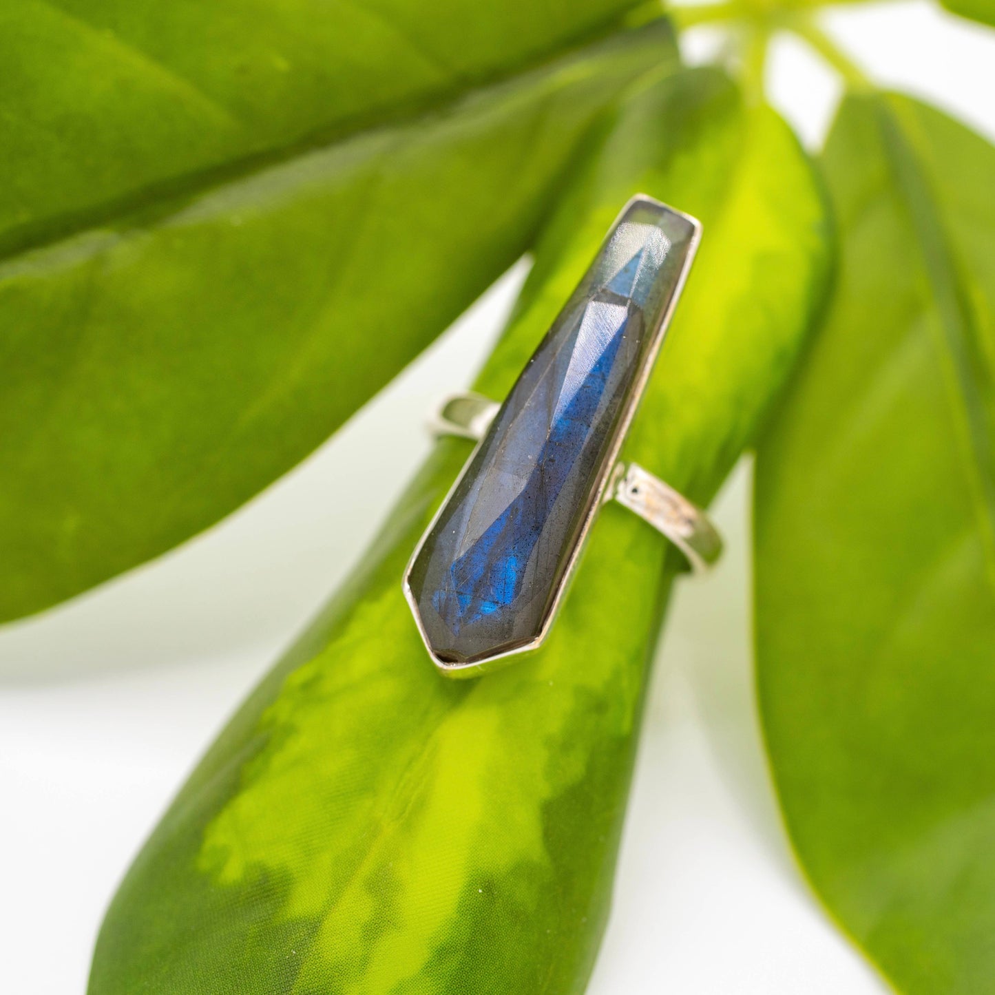 Sterling Silver Faceted Moonstone Point Ring