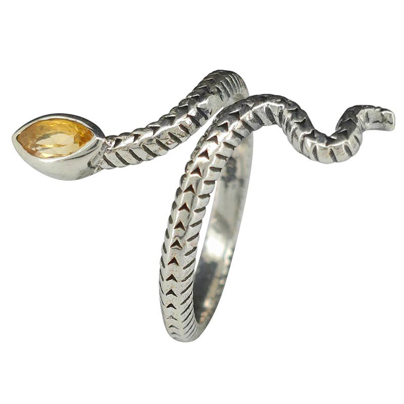 Faceted Citrine Snake Adjustable Ring