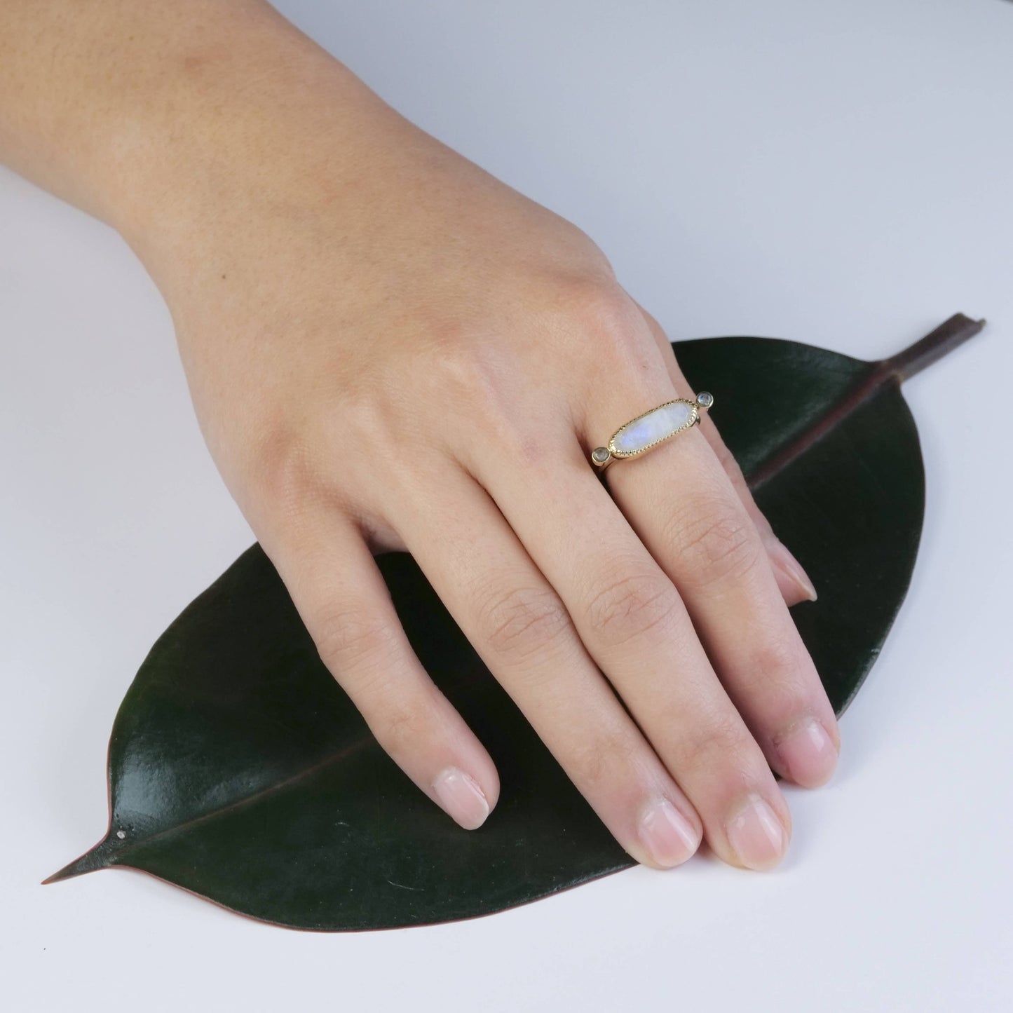 Brass Long Moonstone Ring