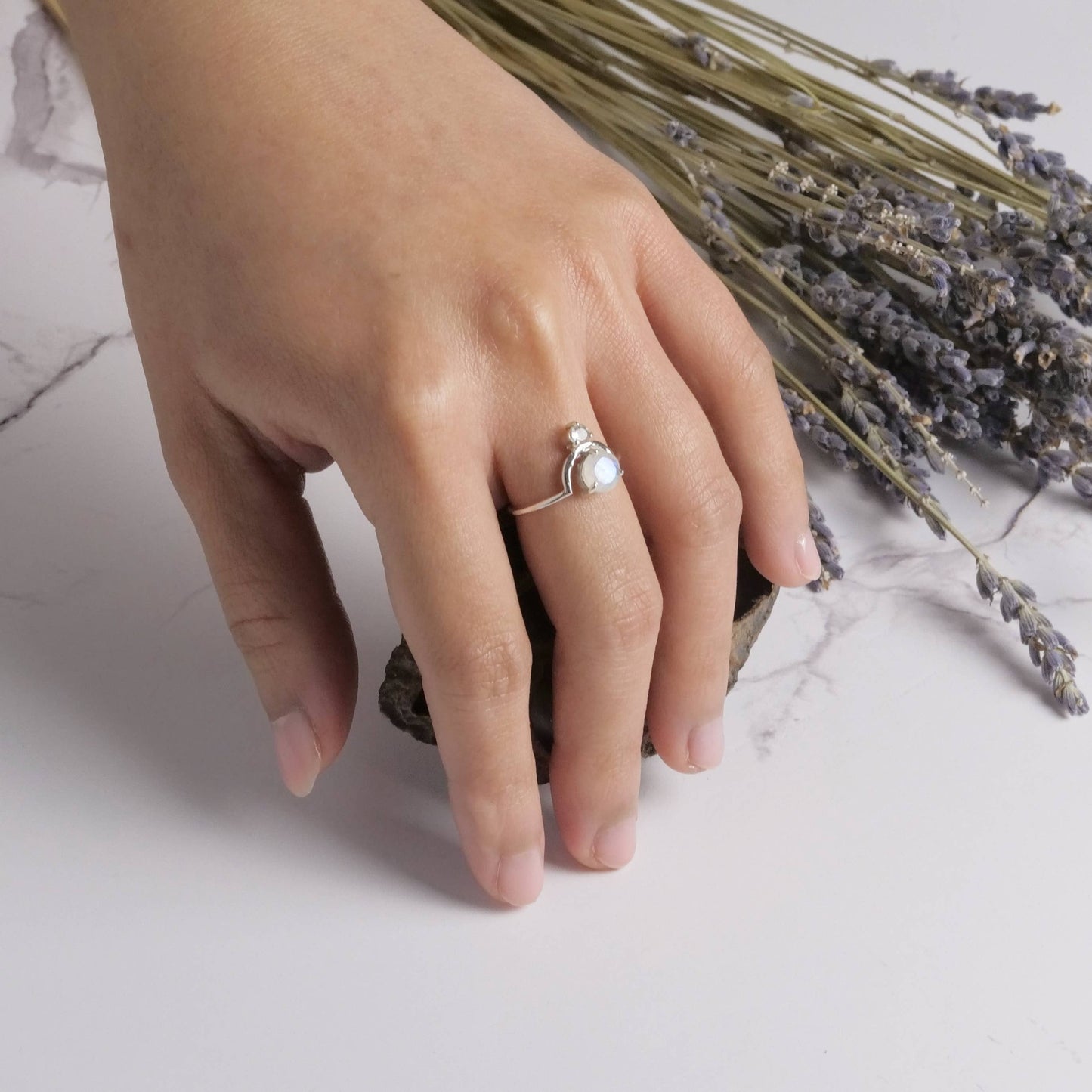 Cradled Moonstone Sterling Silver Ring