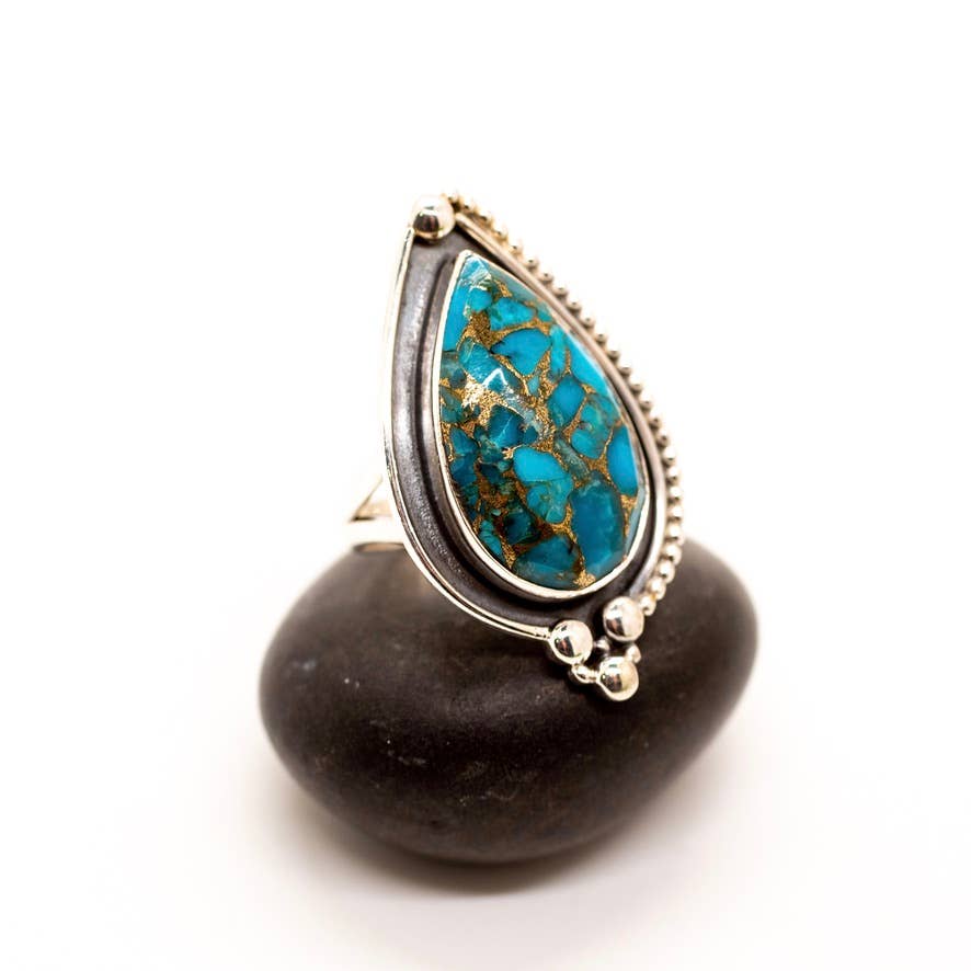 Sterling Silver Copper Turquoise Western Blossom Ring