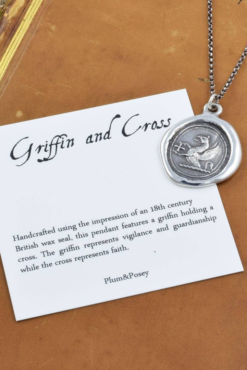 Griffin and Cross Wax Seal Necklace - Guardianship and Faith