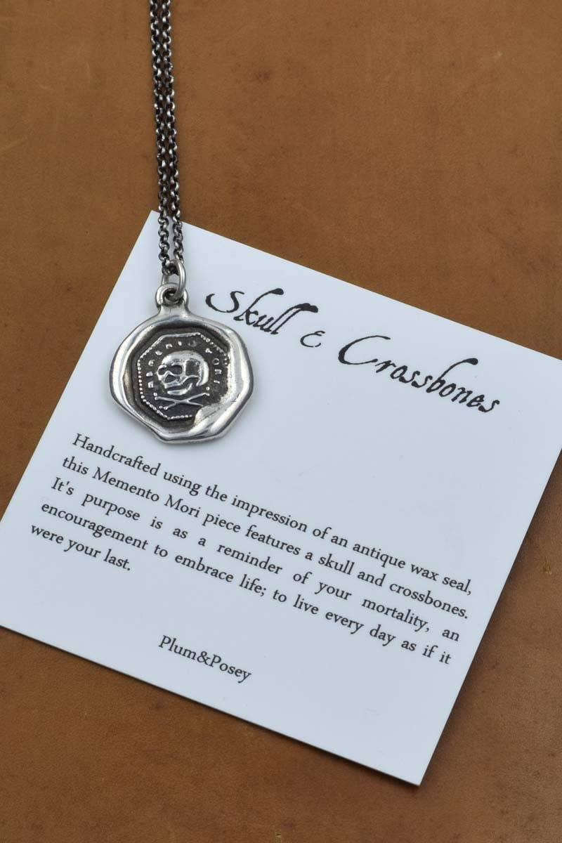 Skull and Crossbone Necklace -  Memento Mori Wax Seal Skull