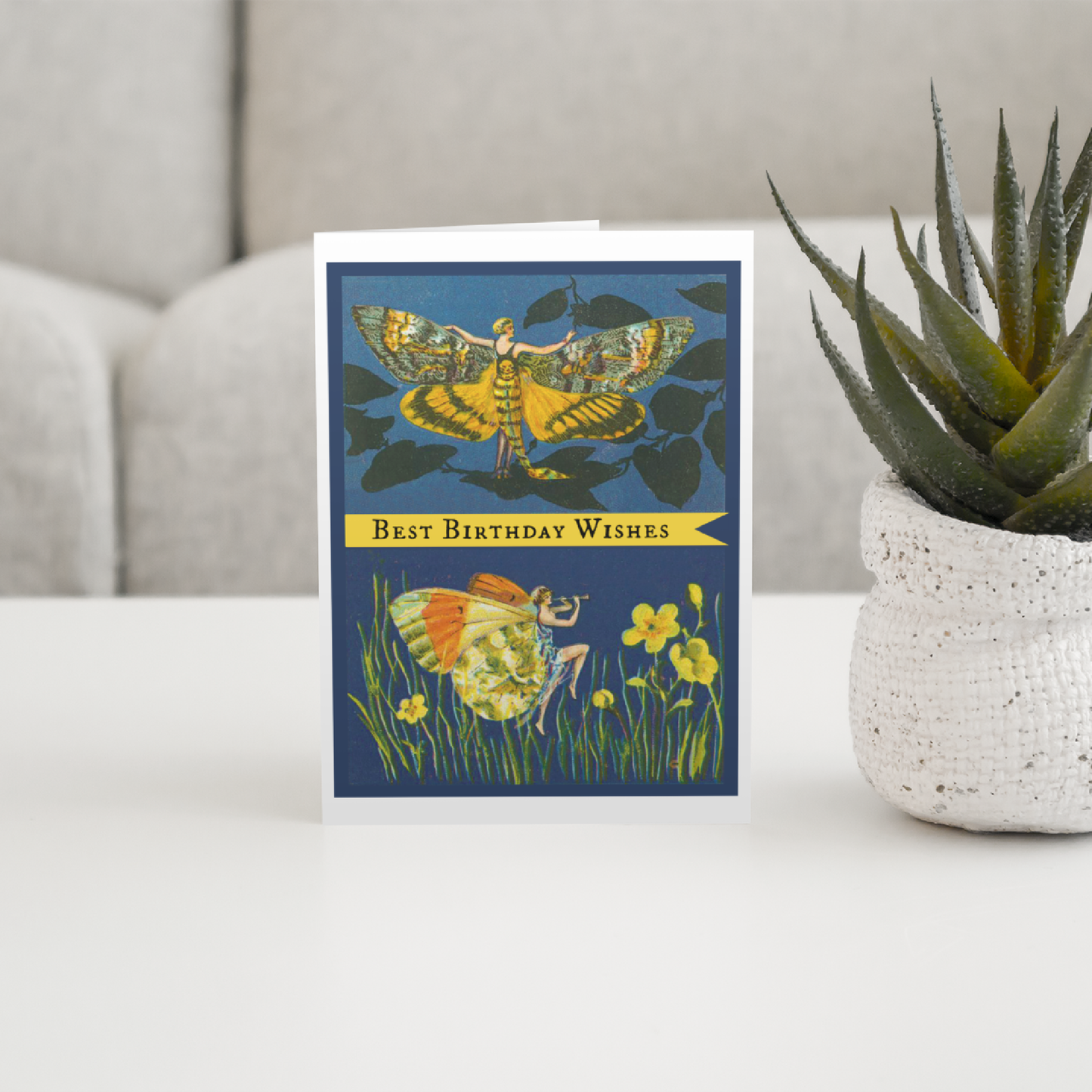 Greeting Card. Best Birthday Wishes. Art Deco Butterfly