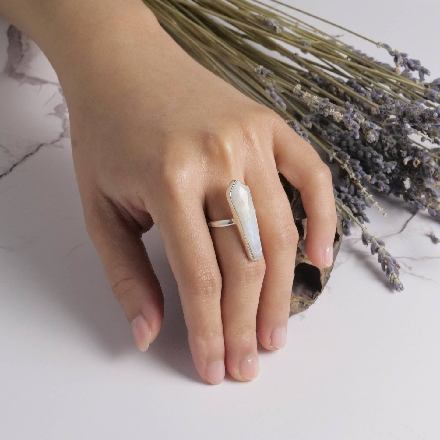 Sterling Silver Faceted Moonstone Point Ring