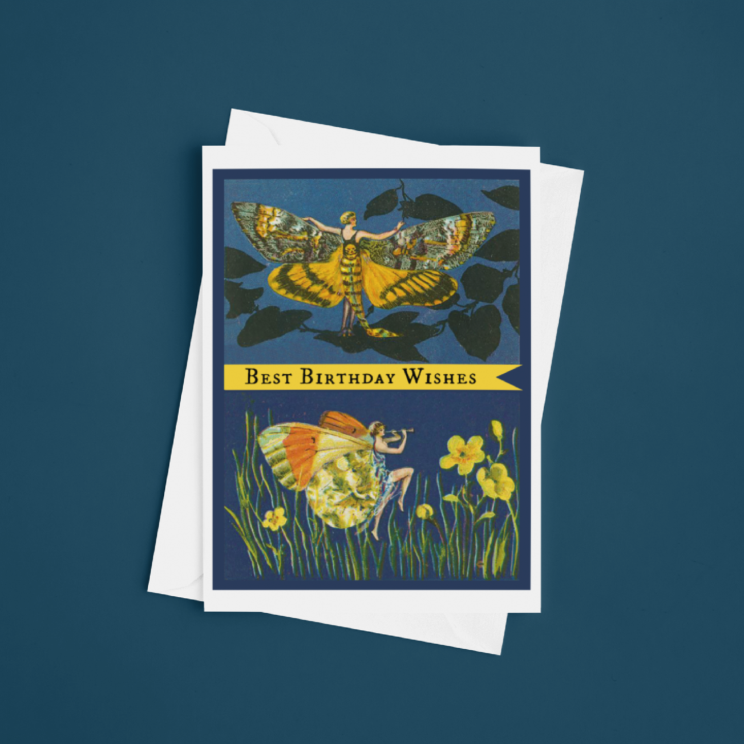 Greeting Card. Best Birthday Wishes. Art Deco Butterfly